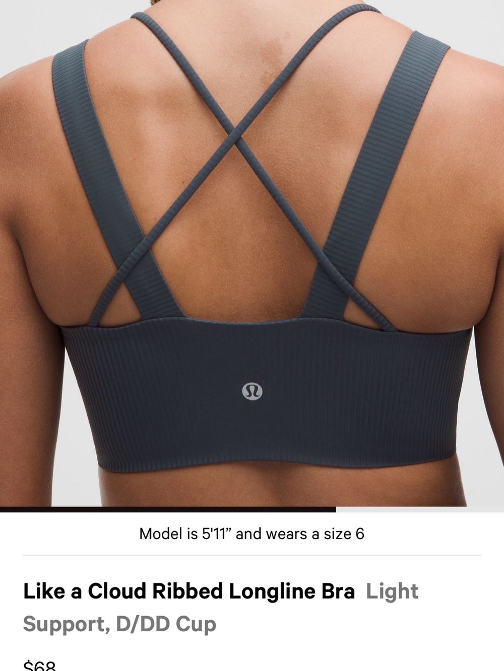 lululemon Like a Cloud Longline ribbed bra light support d/dd 12 -periwinkle - Picture 5 of 6